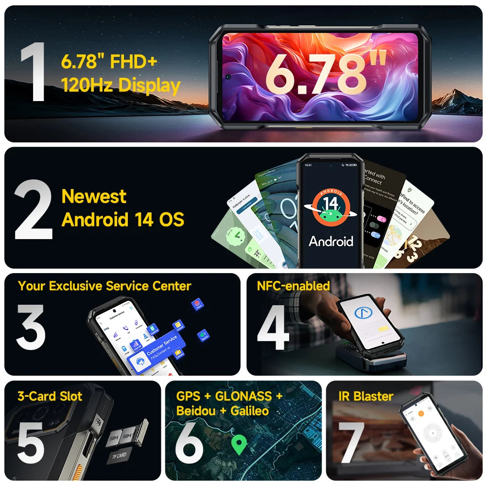 Ulefone Armor 27T Pro 5G THERMAL BY FLIR® Rugged Phone Android 14 10600mAh Smartphone 64MP 6.78" 24GB+256GB Mobile Phone NFC