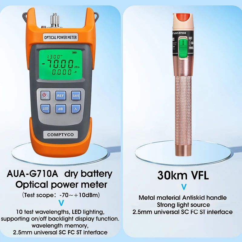 Fiber Optic Tool Kit With FC-6S Fiber Cleaver Optical power meter(OPM) 30mw Visual fault locator(VFL) Fiber Stripper FTTH Tools