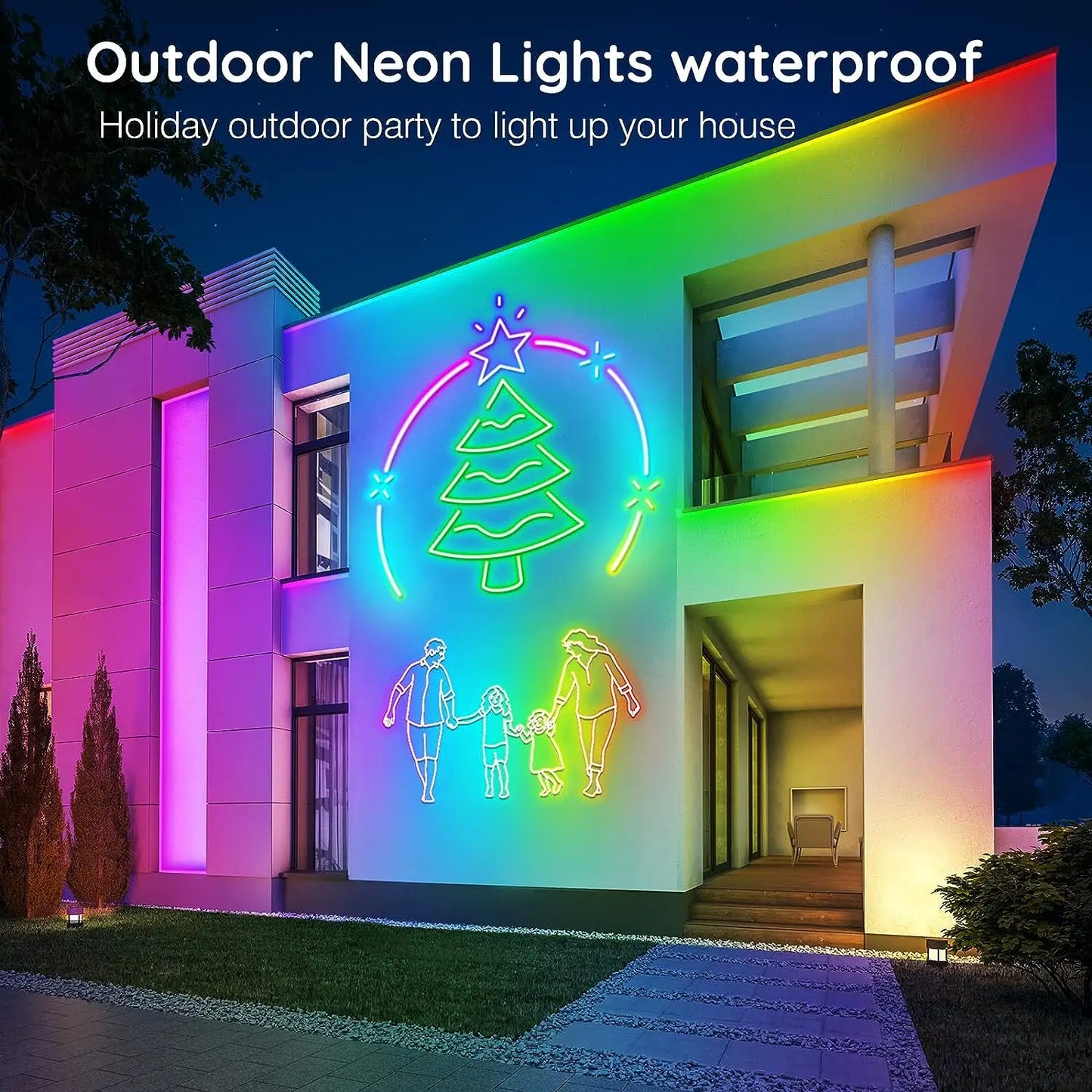 10M/5M/3M Neon WIFI RGB Led Strip Lights Outdoor Waterproof with Music Sync, 108leds/m DIY Tape with Remote and App for Bedroom