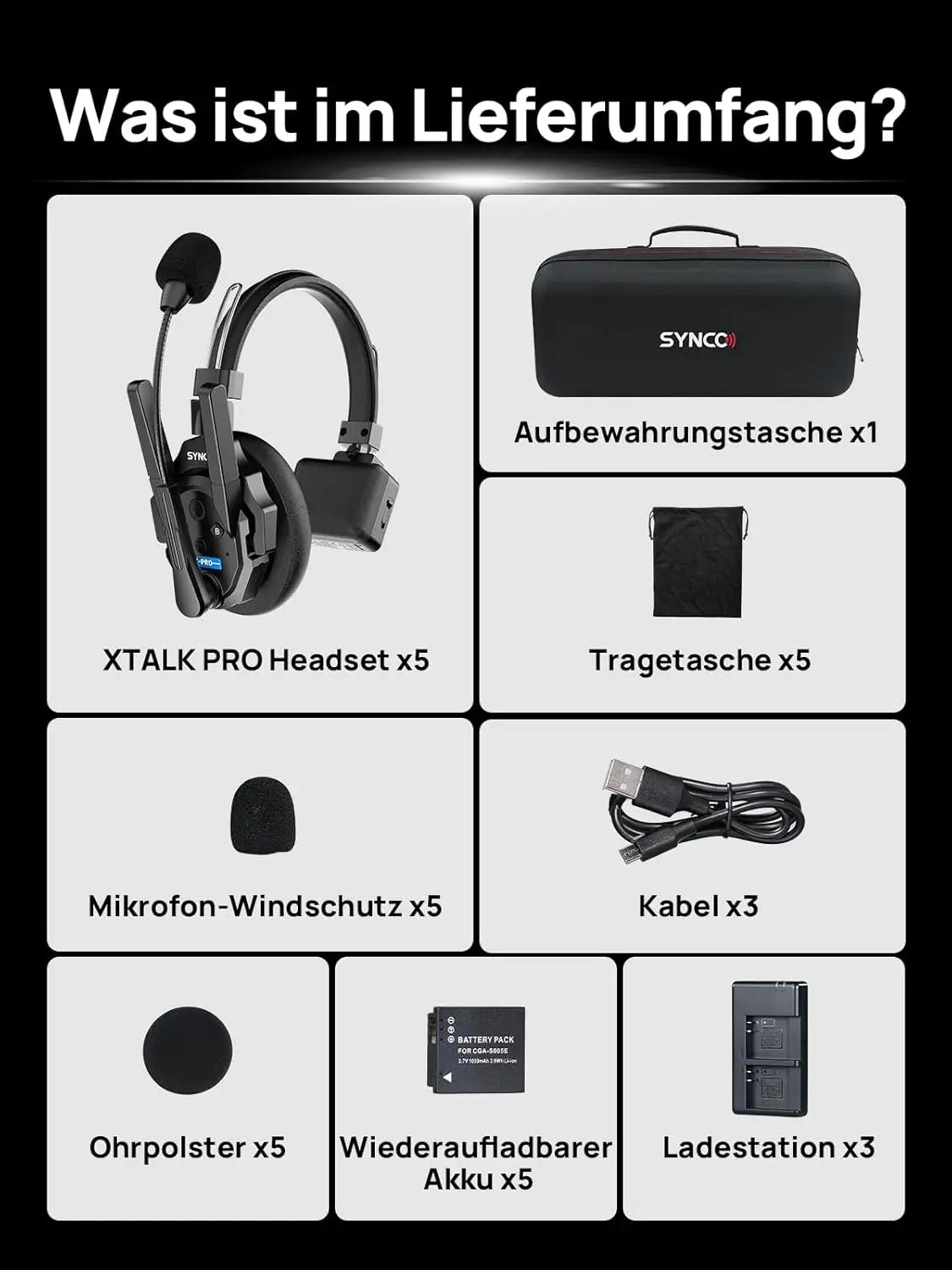 SYNCO XTALK XPRO5 Wireless Intercom Headset 2.4GHz Full Duplex 24H Battery Life 500M Range Real-time Team Communication