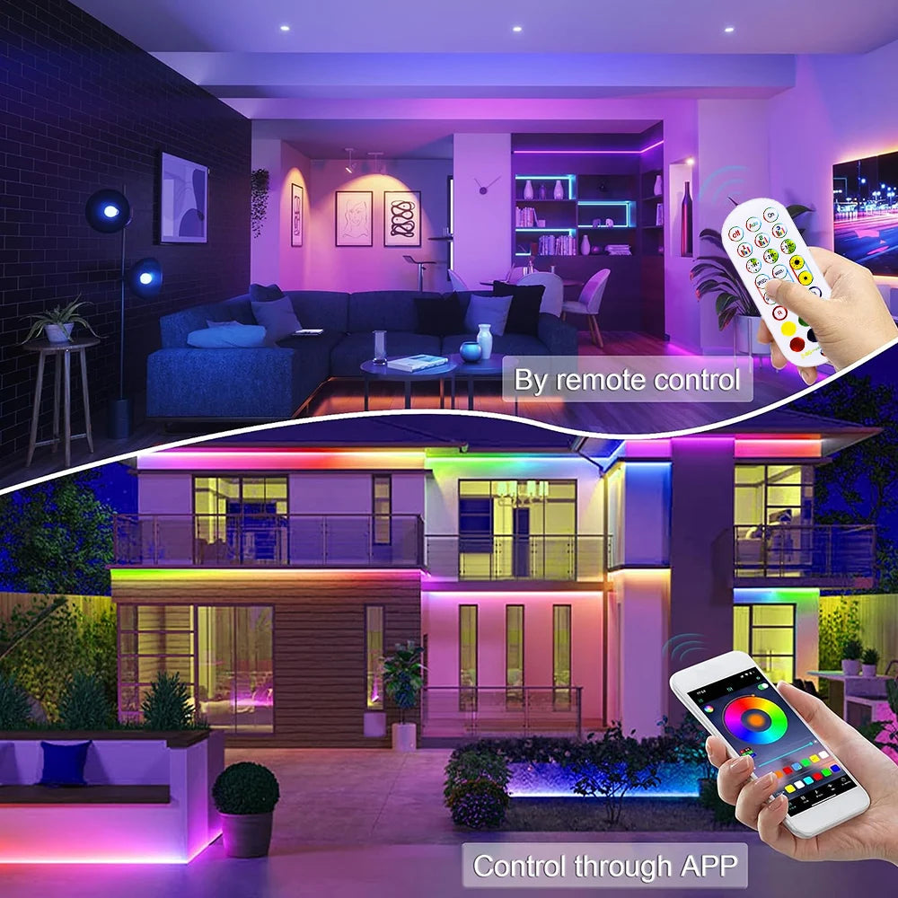 10M/5M/3M Neon WIFI RGB Led Strip Lights Outdoor Waterproof with Music Sync, 108leds/m DIY Tape with Remote and App for Bedroom