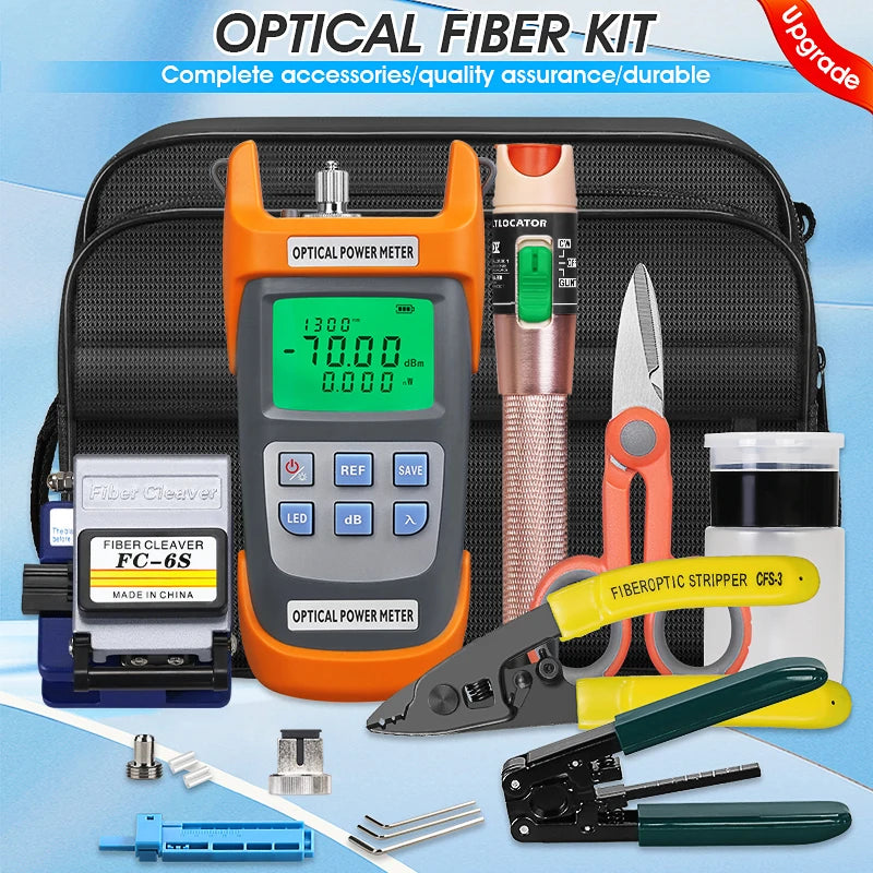 Fiber Optic Tool Kit With FC-6S Fiber Cleaver Optical power meter(OPM) 30mw Visual fault locator(VFL) Fiber Stripper FTTH Tools