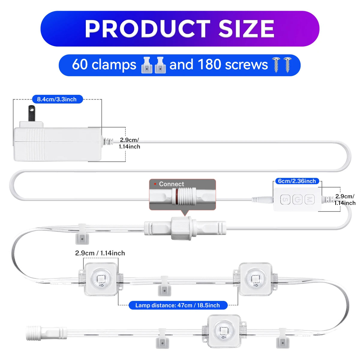 100ft 60-Light Smart RGB LED Eaves Lighting LED light strip - 75 Color Modes, Remote & App Control, Waterproof Outdoor Dec