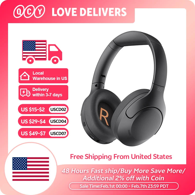 QCY H3 ANC Wireless Headphones Bluetooth 5.4 Hi-Res Audio Over Ear Headset 43dB Hybrid Active Noise Cancellation Earphones 60H
