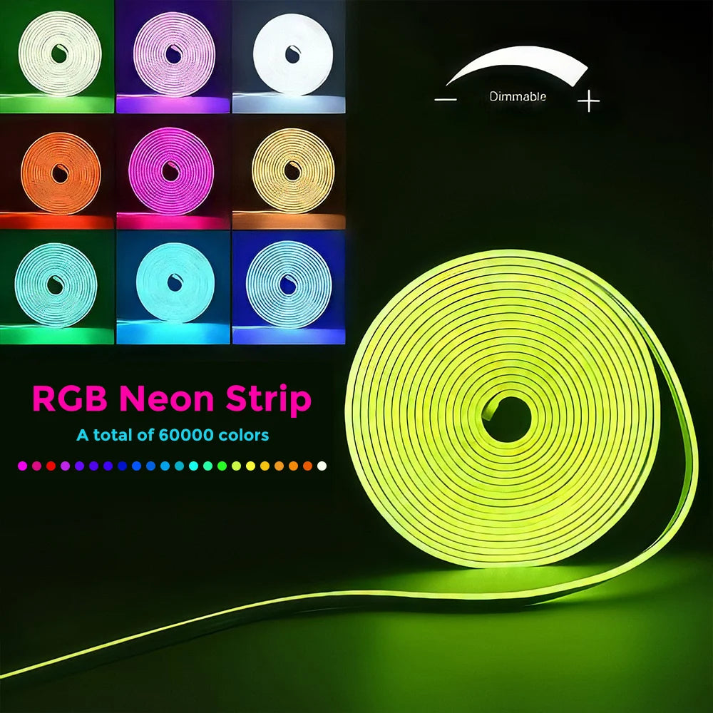 10M/5M/3M Neon WIFI RGB Led Strip Lights Outdoor Waterproof with Music Sync, 108leds/m DIY Tape with Remote and App for Bedroom