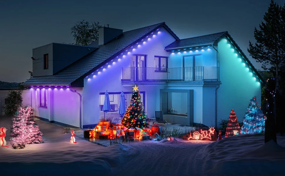 100ft 60-Light Smart RGB LED Eaves Lighting LED light strip - 75 Color Modes, Remote & App Control, Waterproof Outdoor Dec