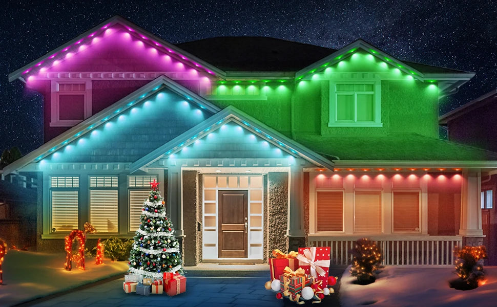 100ft 60-Light Smart RGB LED Eaves Lighting LED light strip - 75 Color Modes, Remote & App Control, Waterproof Outdoor Dec