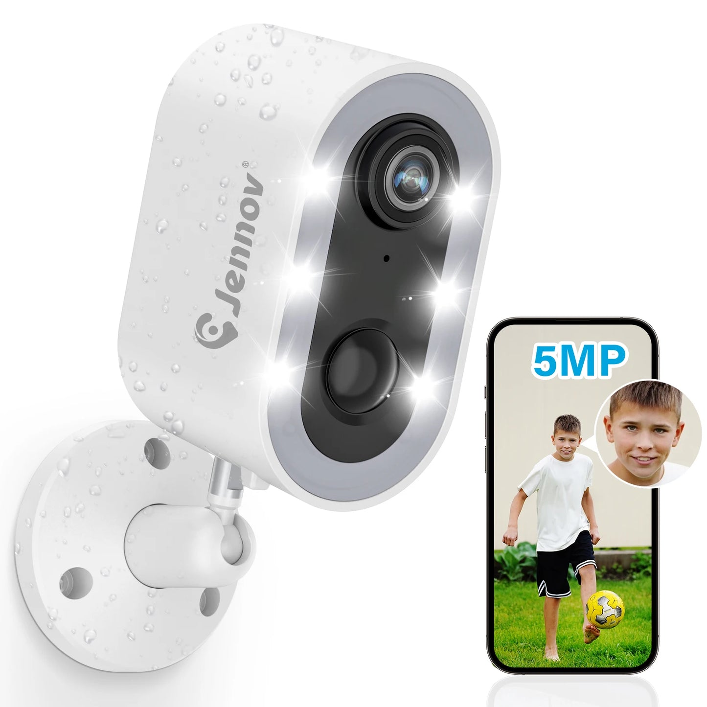 Jennov 5MP Security Camera Wireless WiFi Camera Battery Powered with Color Night Vision Two-Way Talk for Outdoor Home Camera